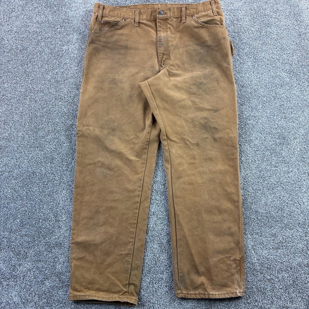 Vintage Dickies Carpenter Pants Mens 38x32 Brown Faded Heavy Canvas Distressed